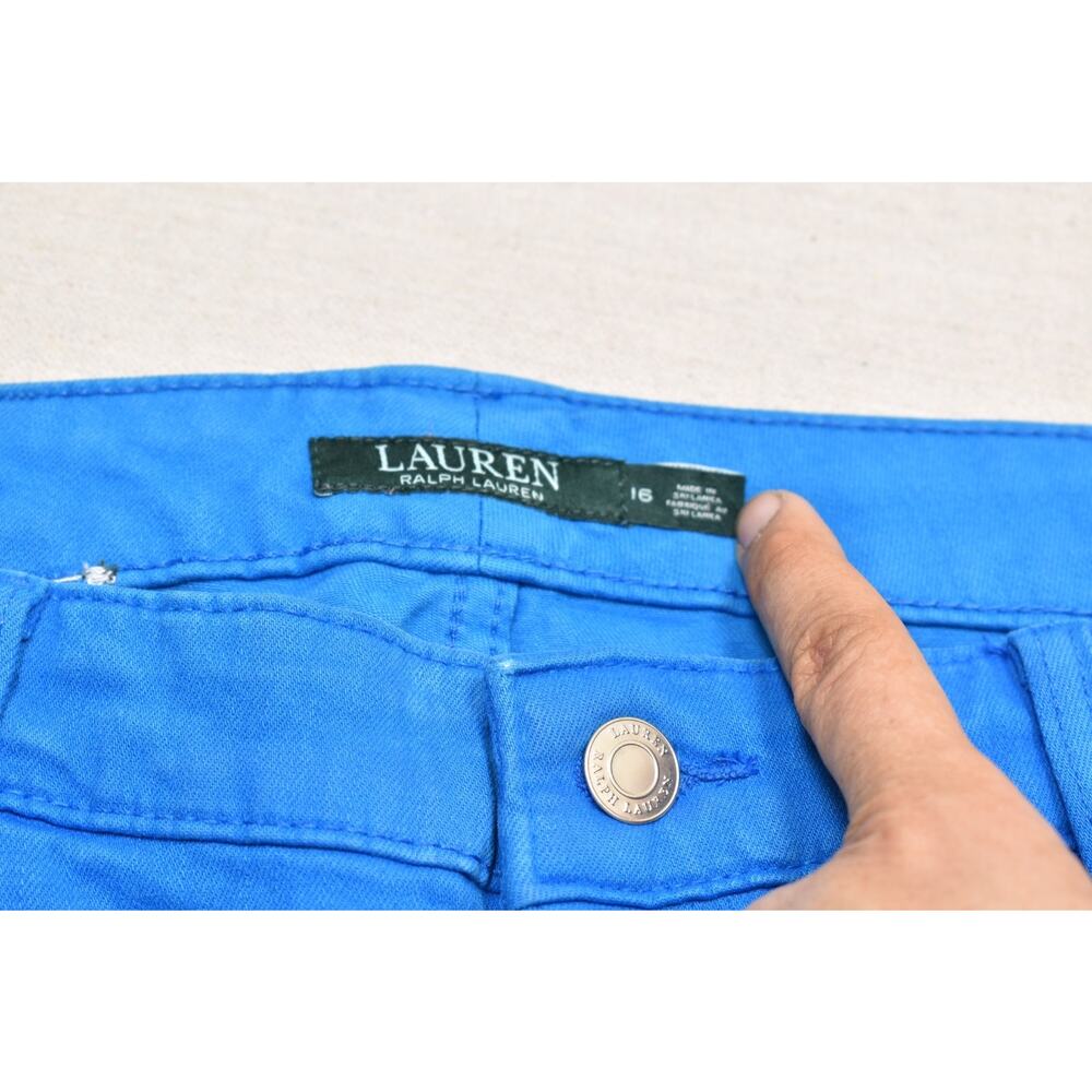 Lauren Ralph Lauren Premier Skinny Cropped Blue Pants Women's Size 16 Cotton Ble - Picture 4 of 11